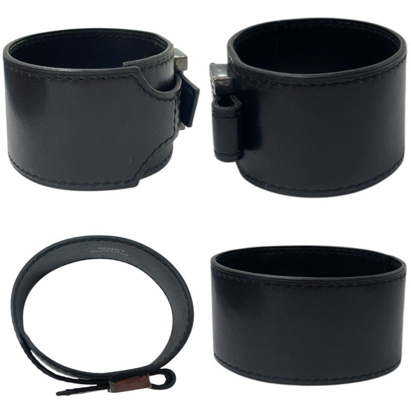 エルメス HERMES アルテミス バングル ブラック シルバー金具 レザー