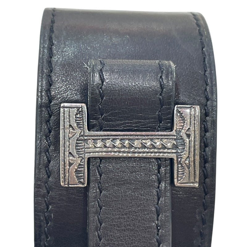 エルメス HERMES アルテミス バングル ブラック シルバー金具 レザー