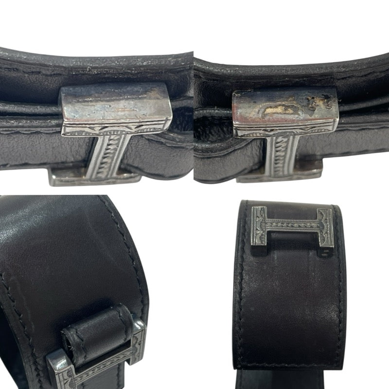 エルメス HERMES アルテミス バングル ブラック シルバー金具 レザー