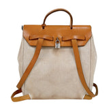 エルメス HERMES エールバッグアドPM　 □E刻印　（2001年製造） ナチュラル/ゴールド　シルバー金具 トワル・レザー レディース リュック・デイパック
