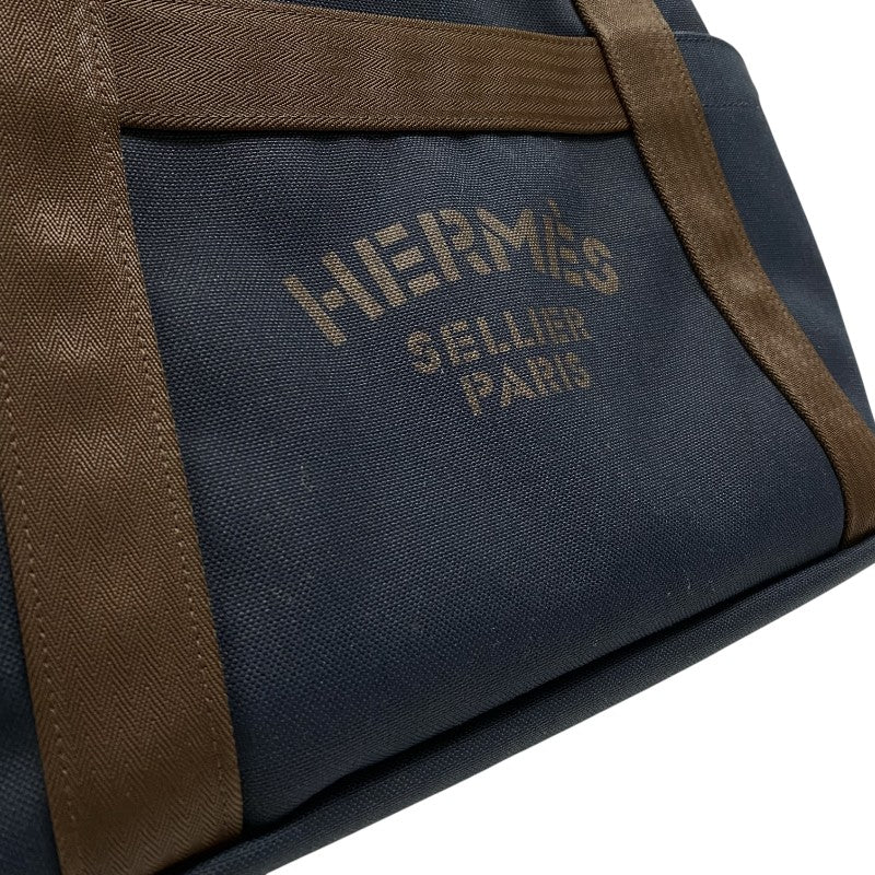 エルメス HERMES サックドパンサージュ Z刻 ネイビー×ブラウン トワル