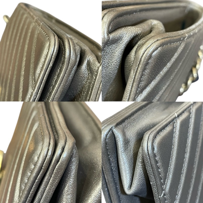 シャネル CHANEL Vステッチ フラップチェーンバッグ ブロンズ ゴールド
