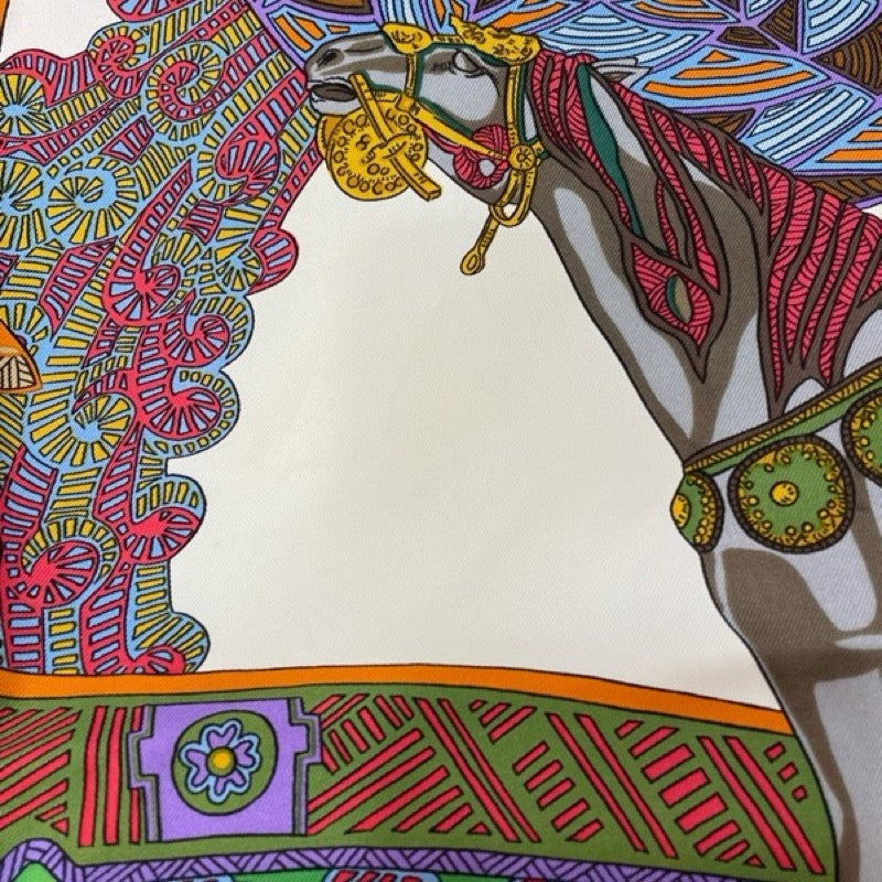 エルメス HERMES カレ90 Art des Steppes ブルー シルク ユニセックス