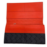 ボッテガ・ヴェネタ BOTTEGA VENETA イントレチャート 二つ折り財布 ブラック オレンジ シルバー金具 レザー ユニセックス 長財布