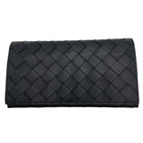 ボッテガ・ヴェネタ BOTTEGA VENETA イントレチャート 二つ折り財布 ブラック オレンジ シルバー金具 レザー ユニセックス 長財布