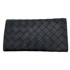 ボッテガ・ヴェネタ BOTTEGA VENETA イントレチャート 二つ折り財布 ブラック オレンジ シルバー金具 レザー ユニセックス 長財布