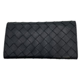 ボッテガ・ヴェネタ BOTTEGA VENETA イントレチャート 二つ折り財布 ブラック オレンジ シルバー金具 レザー ユニセックス 長財布