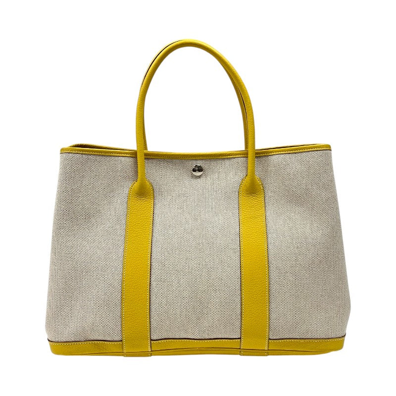 エルメス HERMES ガーデンパーティPM □M刻 ベージュ×イエロー トワル