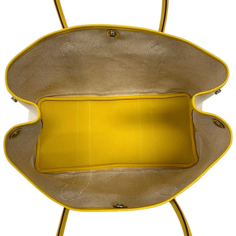 エルメス HERMES ガーデンパーティPM □M刻 ベージュ×イエロー トワル