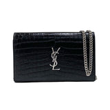 サンローラン SAINT LAURENT モノグラムチェーンウォレット 377829 ブラック シルバー金具 クロコエンボスレザー レディース ショルダーバッグ