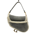 クリスチャン・ディオール Christian Dior サドルバッグ Ｍ0446 グレー ゴールド金具 ムートンレザー レディース ショルダーバッグ