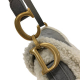 クリスチャン・ディオール Christian Dior サドルバッグ Ｍ0446 グレー ゴールド金具 ムートンレザー レディース ショルダーバッグ