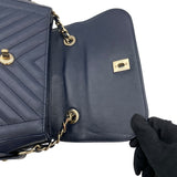 シャネル CHANEL Vステッチ ショルダー 26番台 ネイビー GD金具 カーフ レディース ショルダーバッグ