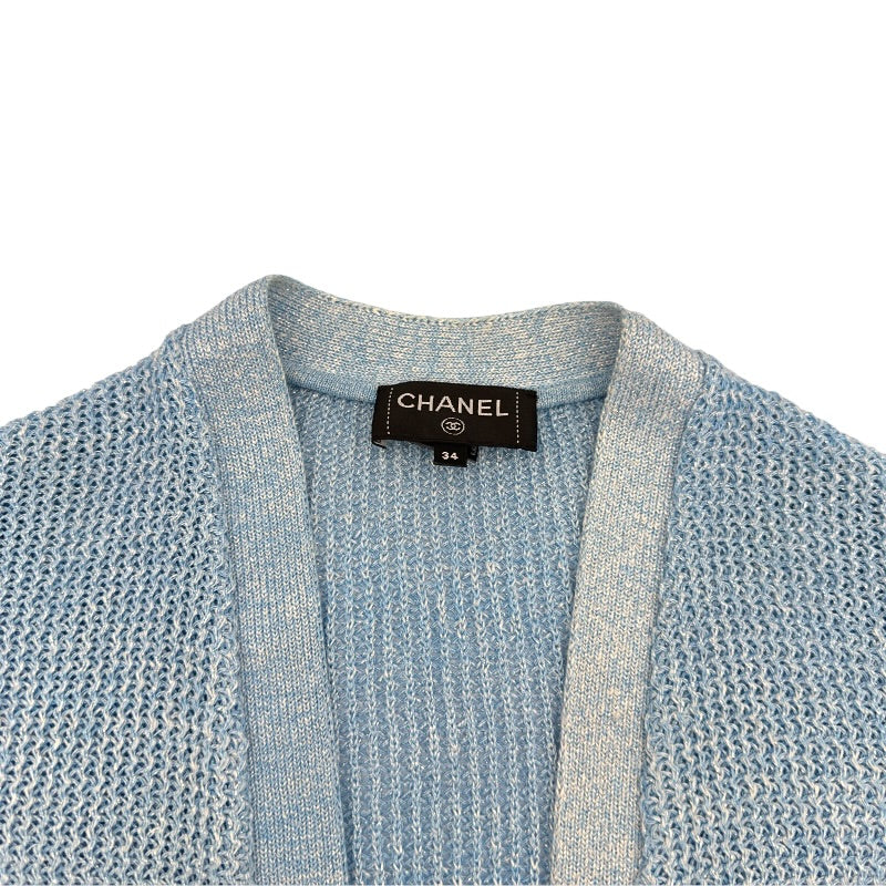 シャネル CHANEL ラメロングニットカーディガン P74755 ブルー リネン