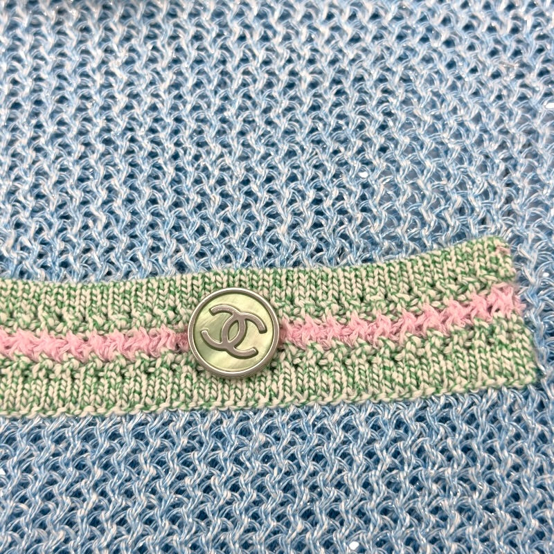 シャネル CHANEL ラメロングニットカーディガン P74755 ブルー リネン
