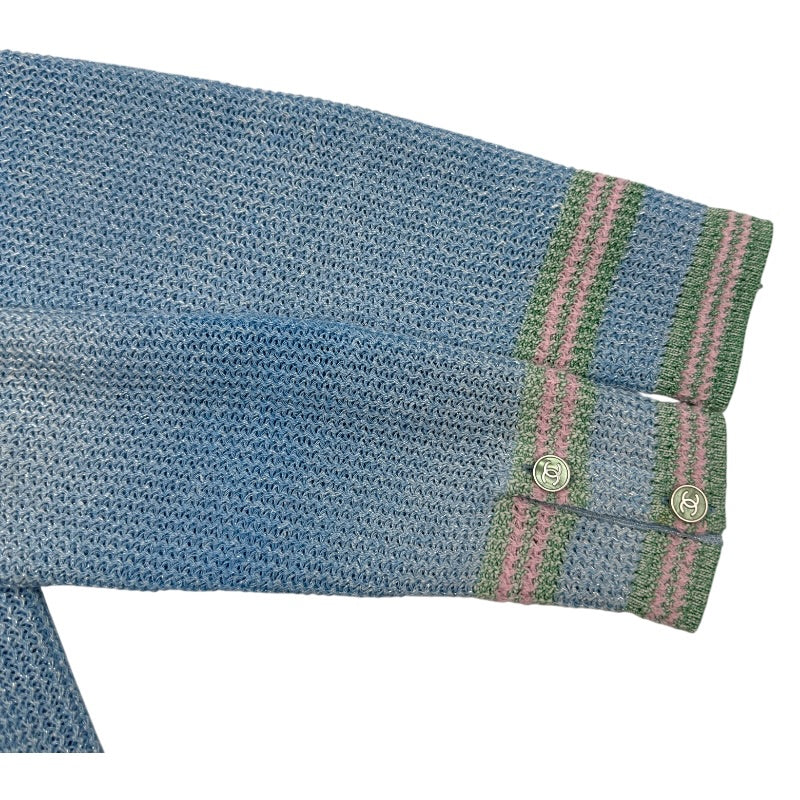 シャネル CHANEL ラメロングニットカーディガン P74755 ブルー リネン