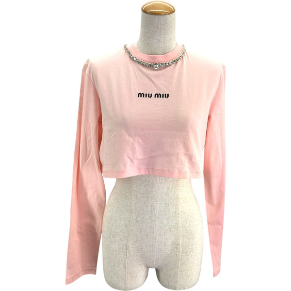 ミュウミュウ miu miu ロゴプリント長袖カットソー MJL732 ピンク