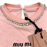 ミュウミュウ miu miu ロゴプリント長袖カットソー MJL732 ピンク コットン レディース カットソー