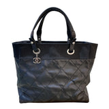 シャネル CHANEL パリビアリッツトート MM A34209 18番台 ブラック シルバー金具 コーティングキャンバス レディース トートバッグ