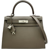 エルメス HERMES ケリー28 外縫い □Q刻印 エタン/シルバー金具 エプソン レディース ショルダーバッグ