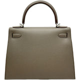 エルメス HERMES ケリー28 外縫い □Q刻印 エタン/シルバー金具 エプソン レディース ショルダーバッグ