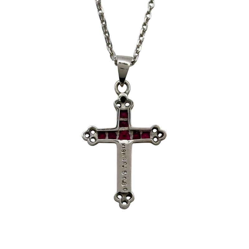 K18WG ルビー/ダイヤ クロスネックレス ホワイトゴールド K18