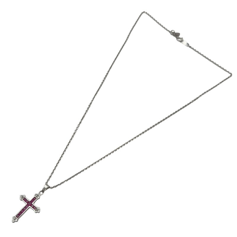 K18WG ルビー/ダイヤ クロスネックレス ホワイトゴールド K18