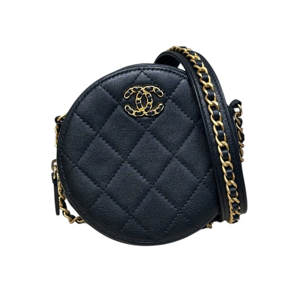 美品　CHANEL ブラック チェーンショルダーバッグ　デカココ　ラムスキン シャネル CHANEL ラウンド チェーンポシェット ブラック ラムスキン