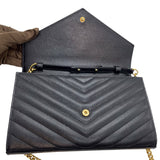 サンローラン SAINT LAURENT カサンドラ チェーンウォレット 377828 ブラック ゴールド金具 グレインカーフ レディース ショルダーストラップ