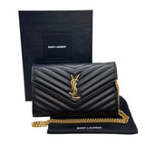 サンローラン SAINT LAURENT カサンドラ チェーンウォレット 377828 ブラック ゴールド金具 グレインカーフ レディース ショルダーストラップ