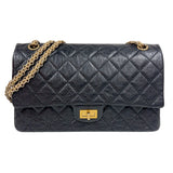 シャネル CHANEL 2.55ラージフラップバッグ A37587 ブラック　ゴールド金具 エイジドカーフ レディース ショルダーバッグ