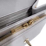 シャネル CHANEL ビジネスアフィニティスモールショルダーバッグ A93749 グレー　ゴールド金具 キャビアスキン レディース ショルダーバッグ
