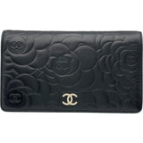 シャネル CHANEL カメリア ロングフラップウォレット 16番台 ブラック シルバー金具 ラム レディース 長財布