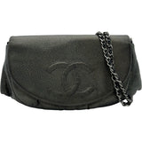 シャネル CHANEL ハーフムーンチェーンショルダー 18番台 ダークグレー SV金具 キャビア レディース ショルダーバッグ