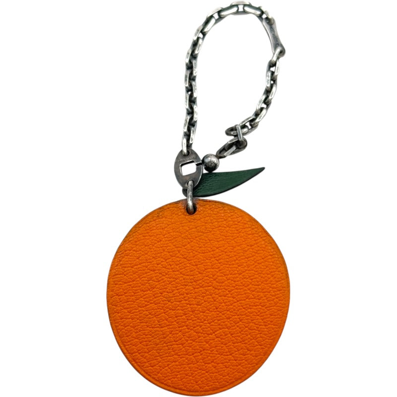 エルメス HERMES バッグチャーム オレンジ シルバー金具 シェーブル