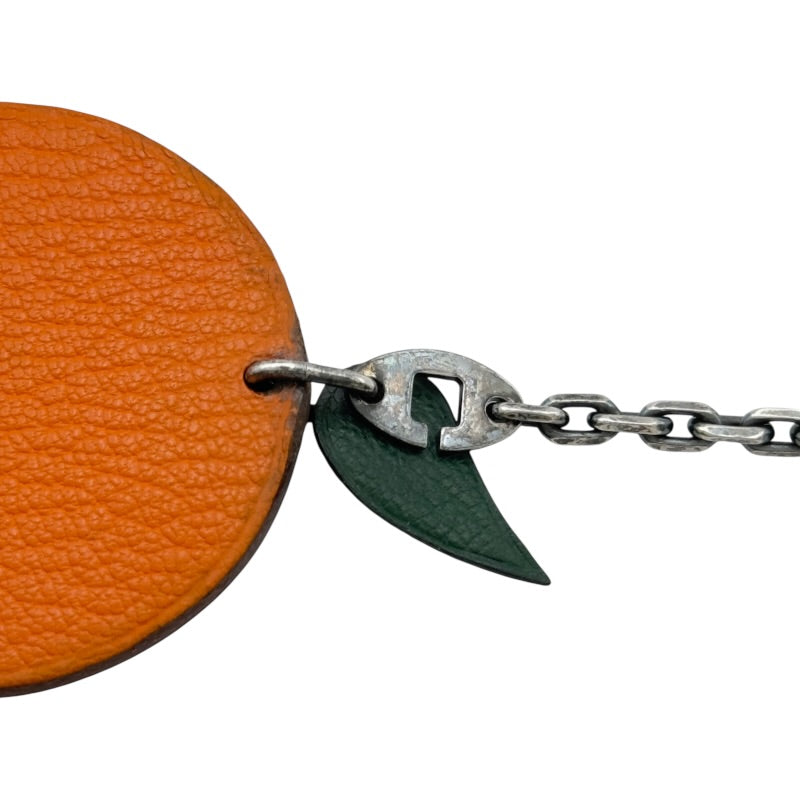 エルメス HERMES バッグチャーム オレンジ シルバー金具 シェーブル
