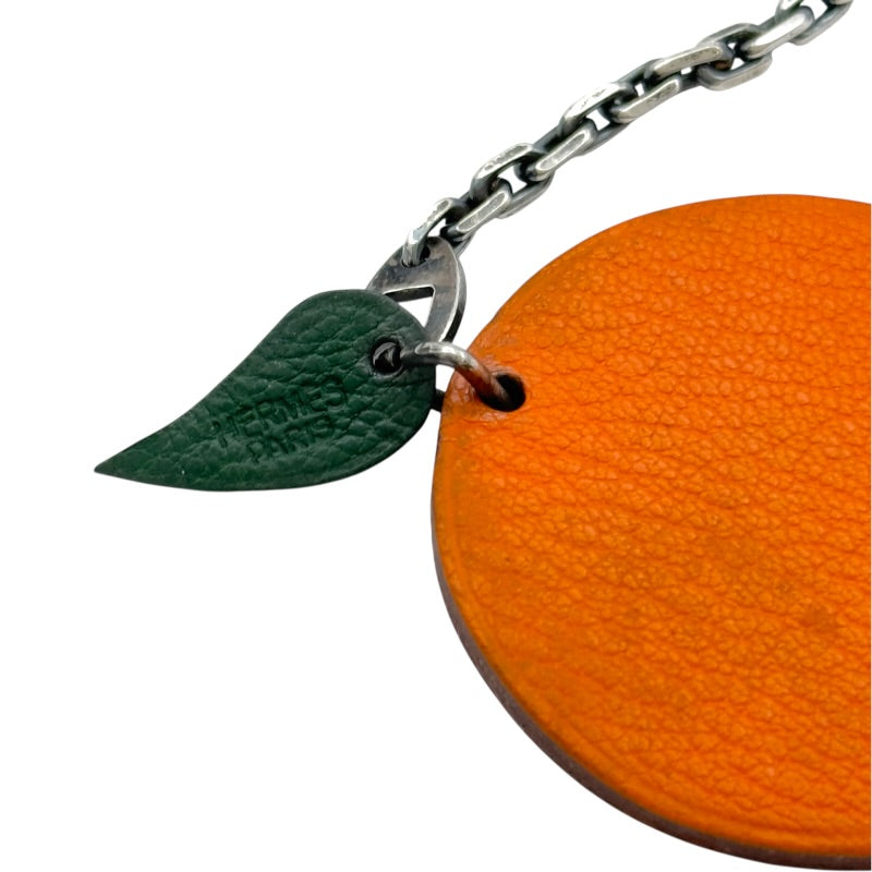 エルメス HERMES バッグチャーム オレンジ シルバー金具 シェーブル