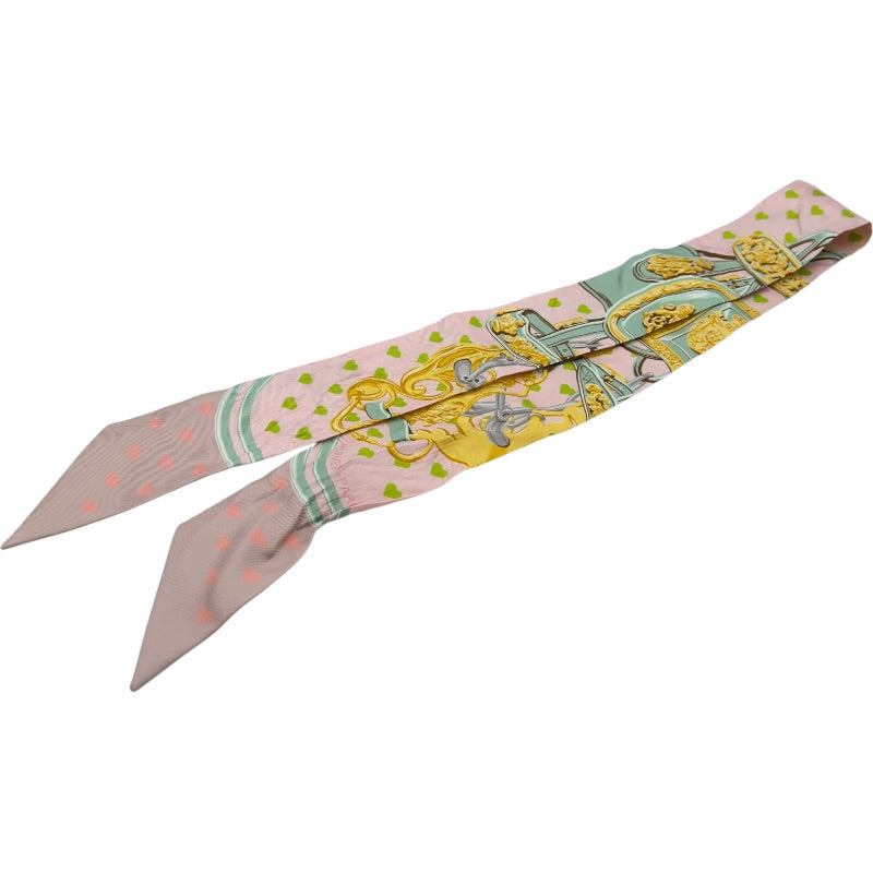 ク*K様 ❣️美品❣️ エルメス　ツイリーBRIDES de GALA LOVE エルメス HERMES ツイリー BRIDES DE GALA LOVE ピンク シルク