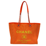 シャネル CHANEL ドーヴィルチェーンMM A67001 31番台 オレンジ シルバー金具 キャンバス レディース トートバッグ