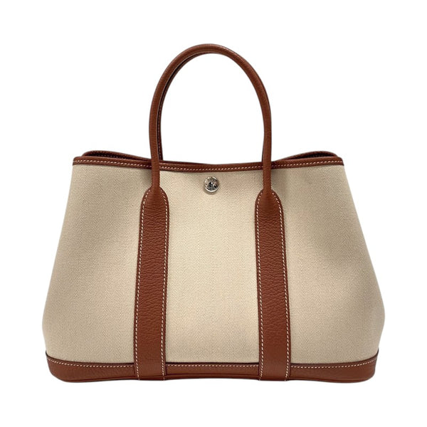 エルメス　ガーデンパーティーPM　トワルアッシュ　トートバッグ　ベージュ　茶色 エルメス HERMES ガーデンパーティTPM D刻 ベージュ×ゴールド トワル