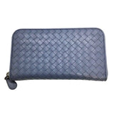 ボッテガ・ヴェネタ BOTTEGA VENETA イントレチャート ロングジップウォレット ダスティブルー ブロンズ金具 レザー メンズ 長財布