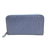 ボッテガ・ヴェネタ BOTTEGA VENETA イントレチャート ロングジップウォレット ダスティブルー ブロンズ金具 レザー メンズ 長財布