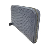 ボッテガ・ヴェネタ BOTTEGA VENETA イントレチャート ロングジップウォレット ダスティブルー ブロンズ金具 レザー メンズ 長財布