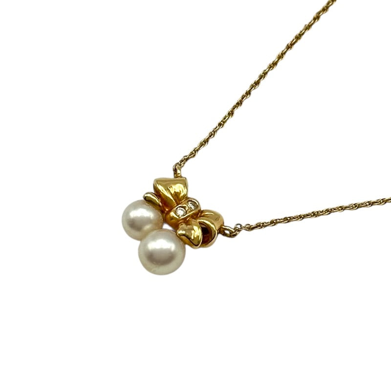 タサキ TASAKI パールリボンネックレス ゴールド K18 ダイヤモンド 