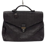 ボッテガ・ヴェネタ BOTTEGA VENETA イントレチャートビジネスバッグ ブラウン　シルバー金具 レザー メンズ ビジネスバッグ