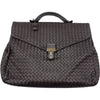 ボッテガ・ヴェネタ BOTTEGA VENETA イントレチャートビジネスバッグ ブラウン　シルバー金具 レザー メンズ ビジネスバッグ
