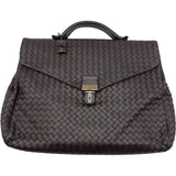 ボッテガ・ヴェネタ BOTTEGA VENETA イントレチャートビジネスバッグ ブラウン　シルバー金具 レザー メンズ ビジネスバッグ