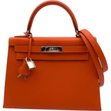 エルメス HERMES ケリー28 外縫い □X刻 フー シルバー金具 エプソン レディース ハンドバッグ