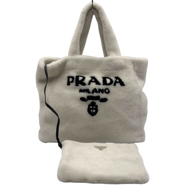 【正規品】プラダPRADAテリー トートバッグ　　　　　　 パイル地　最終値下げ プラダ PRADA テリー トートバッグ 1BG130 ホワイト パイル レディース