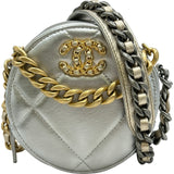 シャネル CHANEL CHANEL19 ラウンドクラッチ AP0945 31番台 シルバー ゴールド/シルバー金具 シャイニーラムスキン レディース ショルダーバッグ